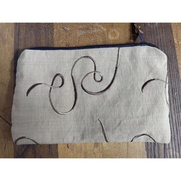 handmade, small clutch, leather and fabric - Picture 3 of 4